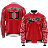 Custom Red Black Solid Color Varsity Letterman Jacket