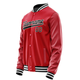 Custom Red Black Solid Color Varsity Letterman Jacket