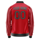 Custom Red Gray Solid Color Varsity Letterman Jacket