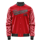 Custom Red Gray Solid Color Varsity Letterman Jacket