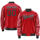 Custom Red Gray Solid Color Varsity Letterman Jacket