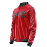 Custom Red Gray Solid Color Varsity Letterman Jacket