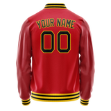 Custom Red Black Solid Color Varsity Letterman Jacket