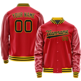 Custom Red Black Solid Color Varsity Letterman Jacket