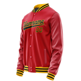 Custom Red Black Solid Color Varsity Letterman Jacket