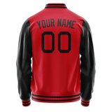 Custom Red Black Solid Color Varsity Letterman Jacket