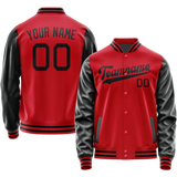 Custom Red Black Solid Color Varsity Letterman Jacket