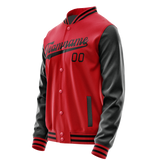 Custom Red Black Solid Color Varsity Letterman Jacket