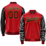 Custom Red Black Solid Color Varsity Letterman Jacket