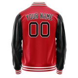Custom Red Black Solid Color Varsity Letterman Jacket