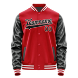 Custom Red Black Solid Color Varsity Letterman Jacket