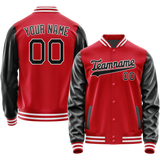 Custom Red Black Solid Color Varsity Letterman Jacket