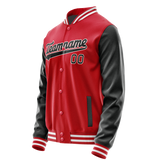 Custom Red Black Solid Color Varsity Letterman Jacket