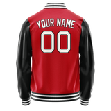 Custom Red Black Solid Color Varsity Letterman Jacket