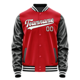 Custom Red Black Solid Color Varsity Letterman Jacket