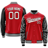 Custom Red Black Solid Color Varsity Letterman Jacket