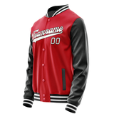 Custom Red Black Solid Color Varsity Letterman Jacket