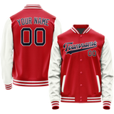 Custom Red White Solid Color Varsity Letterman Jacket