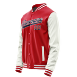 Custom Red White Solid Color Varsity Letterman Jacket