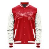 Custom Red White Solid Color Varsity Letterman Jacket