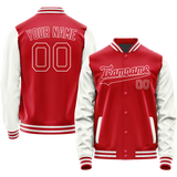 Custom Red White Solid Color Varsity Letterman Jacket