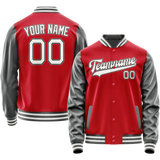 Custom Red Gray Solid Color Varsity Letterman Jacket