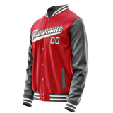 Custom Red Gray Solid Color Varsity Letterman Jacket