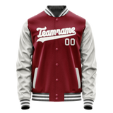 Custom Crimson Gray Solid Color Varsity Letterman Jacket