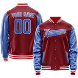 Custom Crimson Light-Blue Solid Color Varsity Letterman Jacket