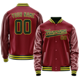 Custom Crimson Kelly-Green Solid Color Varsity Letterman Jacket