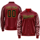 Custom Crimson Black Solid Color Varsity Letterman Jacket