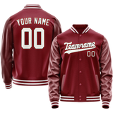 Custom Crimson White Solid Color Varsity Letterman Jacket