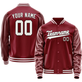Custom Crimson White Solid Color Varsity Letterman Jacket