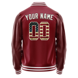 Custom Crimson Cream Vintage Usa Flag Varsity Letterman Jacket