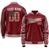 Custom Crimson Cream Vintage Usa Flag Varsity Letterman Jacket