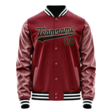 Custom Crimson Black Solid Color Varsity Letterman Jacket