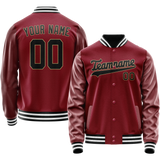 Custom Crimson Black Solid Color Varsity Letterman Jacket