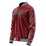 Custom Crimson Black Solid Color Varsity Letterman Jacket