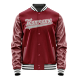 Custom Crimson Gray Solid Color Varsity Letterman Jacket