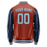Custom Texas-Orange Navy Solid Color Varsity Letterman Jacket
