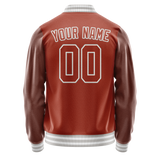 Custom Texas-Orange White Solid Color Varsity Letterman Jacket