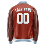 Custom Texas-Orange White Solid Color Varsity Letterman Jacket