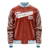Custom Texas-Orange White Solid Color Varsity Letterman Jacket