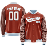 Custom Texas-Orange White Solid Color Varsity Letterman Jacket