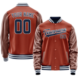 Custom Texas-Orange Navy Solid Color Varsity Letterman Jacket