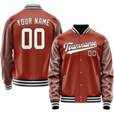 Custom Texas-Orange White Solid Color Varsity Letterman Jacket
