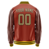 Custom Texas-Orange Old-Gold Solid Color Varsity Letterman Jacket