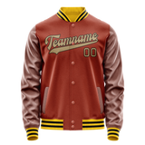 Custom Texas-Orange Old-Gold Solid Color Varsity Letterman Jacket
