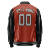 Custom Texas-Orange Black Solid Color Varsity Letterman Jacket