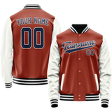 Custom Texas-Orange White Solid Color Varsity Letterman Jacket